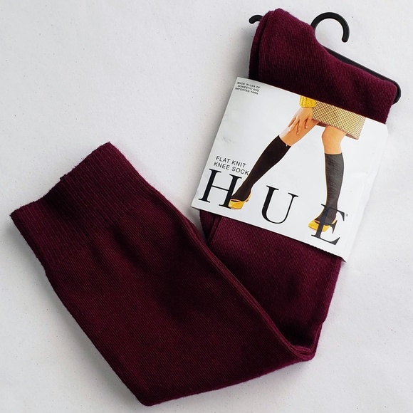 HUE Accessories - Hue Merlot Flat Knit Soft Cotton/Rayon/Nylon Blend Women's Knee-Sock - Size 9-11